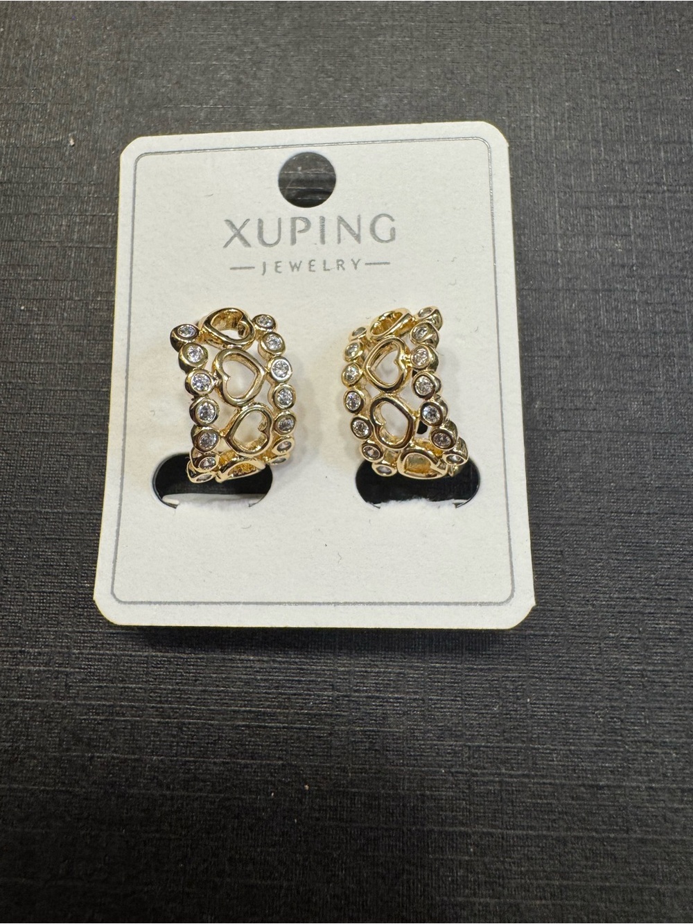 Gold Heart & Crystal Hoop Earrings - Gold